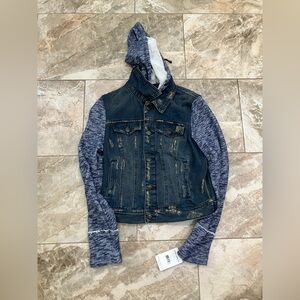 NWT Free People We The Free Throwback Denim Knit Hoodie Jacket